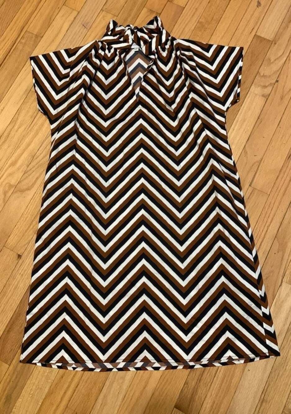 Never A Wallflower Chevron Print Ruffle Neck Mini Shift Dress